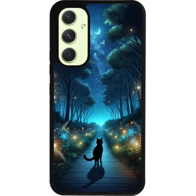 Samsung Galaxy A54 Case Hülle - Silikon schwarz Schwarze Katze Spaziergang
