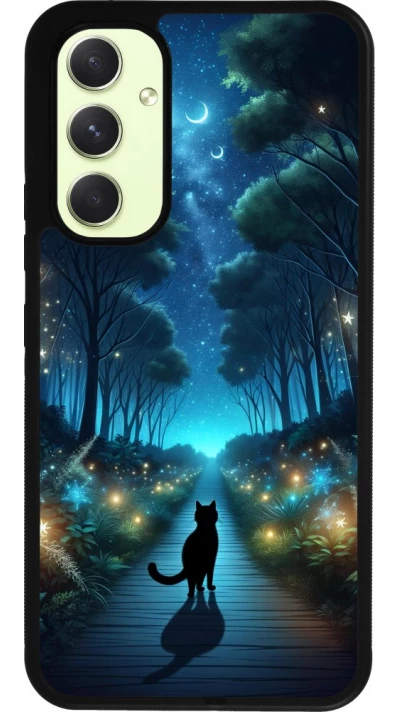 Samsung Galaxy A54 Case Hülle - Silikon schwarz Schwarze Katze Spaziergang