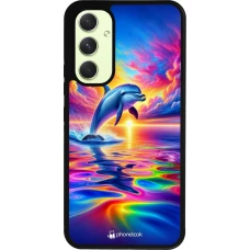 Samsung Galaxy A54 Case Hülle - Silikon schwarz Glücklicher Regenbogen-Delfin