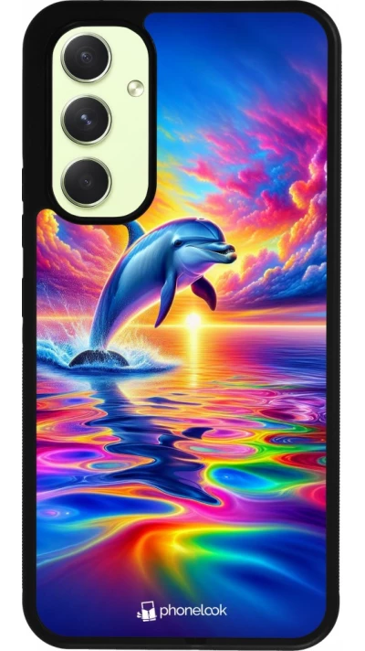 Samsung Galaxy A54 Case Hülle - Silikon schwarz Glücklicher Regenbogen-Delfin
