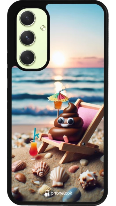 Samsung Galaxy A54 Case Hülle - Silikon schwarz Kackhaufen Emoji auf Liegestuhl