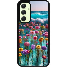 Samsung Galaxy A54 Case Hülle - Silikon schwarz Blumenmeer Wellen