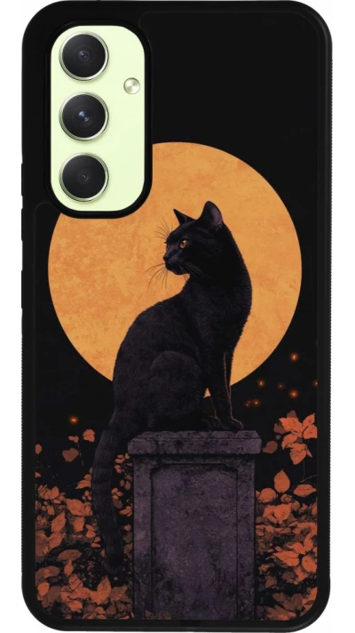 Coque Samsung Galaxy A54 5G - Silicone rigide noir Halloween 2026 Cat Art Nouveau