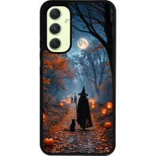 Coque Samsung Galaxy A54 5G - Silicone rigide noir Halloween 2026 Witch with a cat