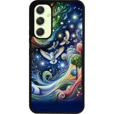 Coque Samsung Galaxy A54 5G - Silicone rigide noir hibou volant floral
