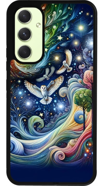 Coque Samsung Galaxy A54 5G - Silicone rigide noir hibou volant floral