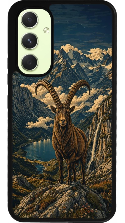 Coque Samsung Galaxy A54 5G - Silicone rigide noir Linocut Bouquetin