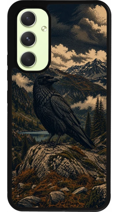 Coque Samsung Galaxy A54 5G - Silicone rigide noir Linocut Grand Corbeau