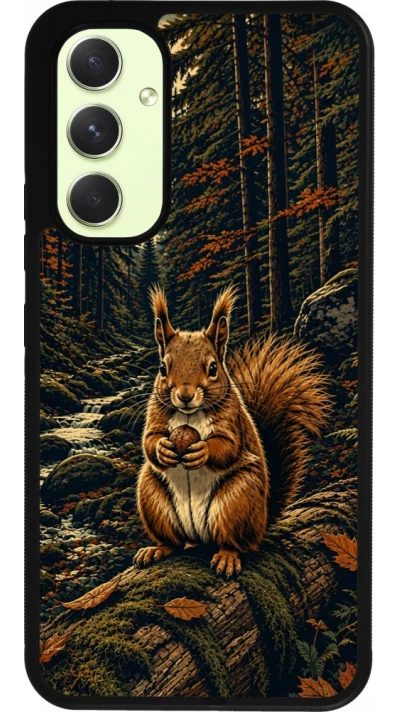 Coque Samsung Galaxy A54 5G - Silicone rigide noir Linocut Ecureuil