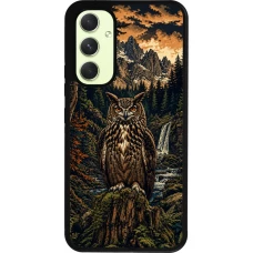 Coque Samsung Galaxy A54 5G - Silicone rigide noir Linocut Grand-Duc