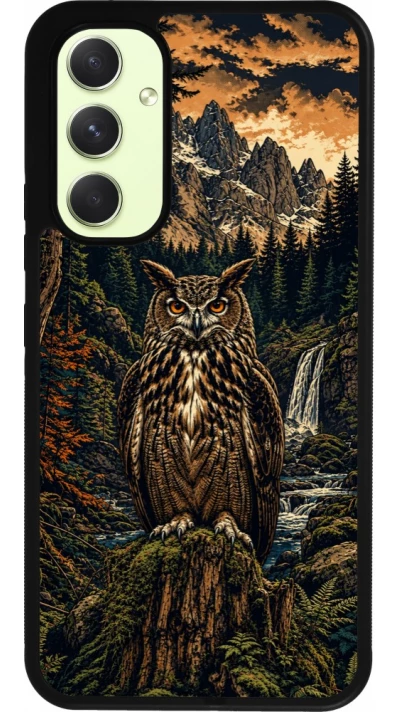 Coque Samsung Galaxy A54 5G - Silicone rigide noir Linocut Grand-Duc