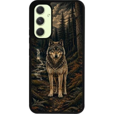 Coque Samsung Galaxy A54 5G - Silicone rigide noir Linocut Loup