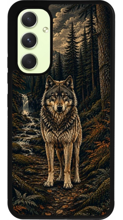 Coque Samsung Galaxy A54 5G - Silicone rigide noir Linocut Loup
