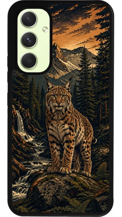 Coque Samsung Galaxy A54 5G - Silicone rigide noir Linocut Lynx