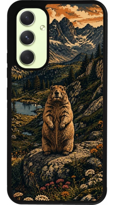 Coque Samsung Galaxy A54 5G - Silicone rigide noir Linocut Marmotte