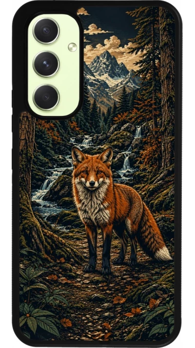 Coque Samsung Galaxy A54 5G - Silicone rigide noir Linocut Renard