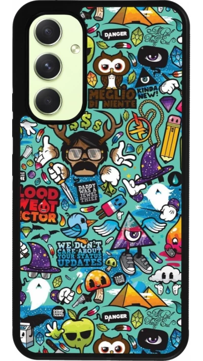 Coque Samsung Galaxy A54 5G - Silicone rigide noir Mixed Cartoons Turquoise