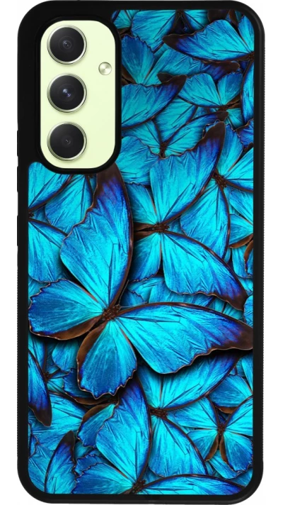 Coque Samsung Galaxy A54 5G - Silicone rigide noir Papillon bleu