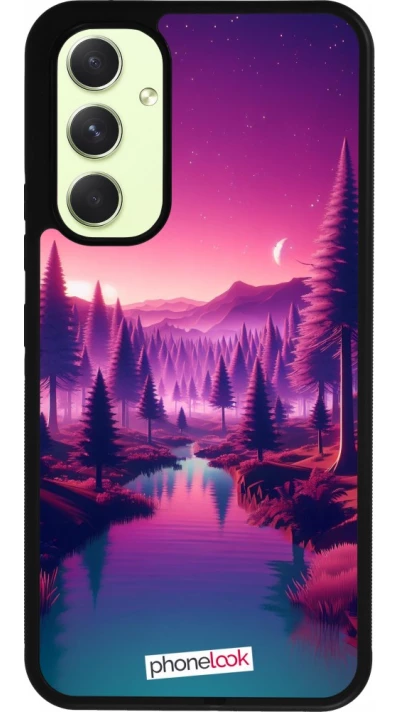 Coque Samsung Galaxy A54 5G - Silicone rigide noir Paysage Violet-Rose
