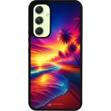 Coque Samsung Galaxy A54 5G - Silicone rigide noir Plage coucher soleil flashy