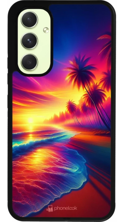 Coque Samsung Galaxy A54 5G - Silicone rigide noir Plage coucher soleil flashy