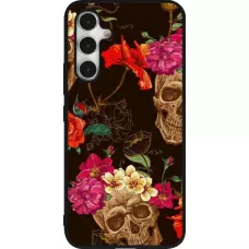 Coque Samsung Galaxy A54 5G - Silicone rigide noir Skulls and flowers