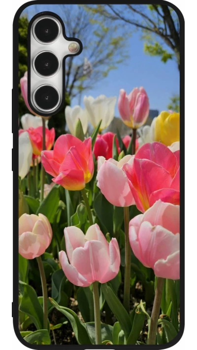 Coque Samsung Galaxy A54 5G - Silicone rigide noir Tulips Spring 2026
