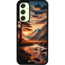 Samsung Galaxy A54 Case Hülle - Silikon schwarz Tal Sonnenuntergang Hirsch Baum