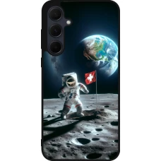 Samsung Galaxy A55 5G Case Hülle - Silikon schwarz Astro Schweiz auf dem Mond