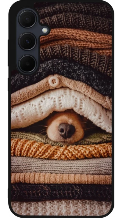 Coque Samsung Galaxy A55 5G - Silicone rigide noir Autumn 26 Dog under the covers