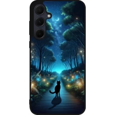 Samsung Galaxy A55 5G Case Hülle - Silikon schwarz Schwarze Katze Spaziergang