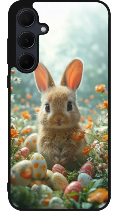 Samsung Galaxy A55 5G Case Hülle - Silikon schwarz Easter 2026 Rabbit in the garden