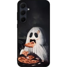 Coque Samsung Galaxy A55 5G - Silicone rigide noir Halloween 2026 Ghost eating pizza