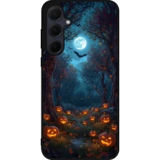 Coque Samsung Galaxy A55 5G - Silicone rigide noir Halloween 2026 Road of Pumpkins