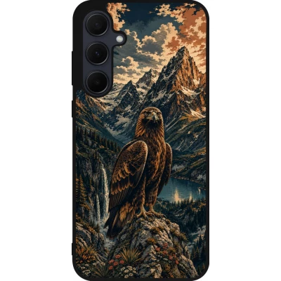 Samsung Galaxy A55 5G Case Hülle - Silikon schwarz Linocut Steinadler