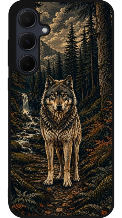 Coque Samsung Galaxy A55 5G - Silicone rigide noir Linocut Loup