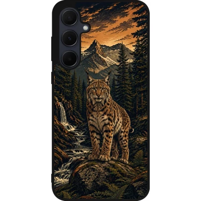 Coque Samsung Galaxy A55 5G - Silicone rigide noir Linocut Lynx