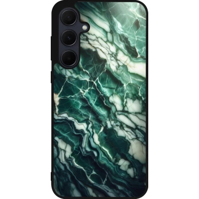 Coque Samsung Galaxy A55 5G - Silicone rigide noir Marbre vert majestueux