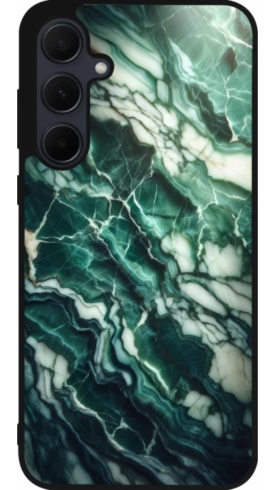 Coque Samsung Galaxy A55 5G - Silicone rigide noir Marbre vert majestueux