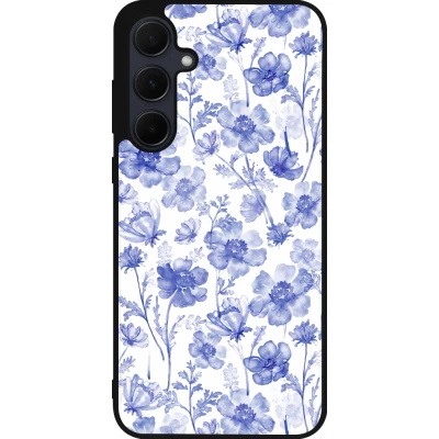 Coque Samsung Galaxy A55 5G - Silicone rigide noir Spring 23 watercolor blue flowers