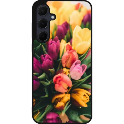 Samsung Galaxy A55 5G Case Hülle - Silikon schwarz Bouquet of tulips Spring 2026