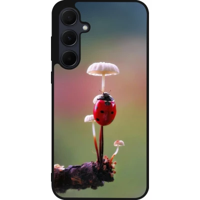 Coque Samsung Galaxy A55 5G - Silicone rigide noir Ladybird on a mushroom Spring 2026