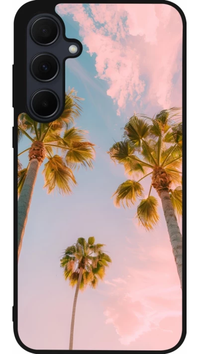 Coque Samsung Galaxy A55 5G - Silicone rigide noir Summer 2025 Palmiers