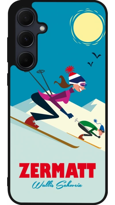 Coque Samsung Galaxy A55 5G - Silicone rigide noir Zermatt Ski Downhill