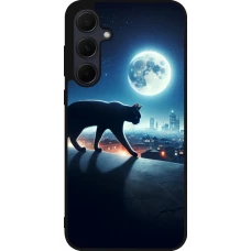 Coque Samsung Galaxy A56 - Silicone rigide noir Chat noir sous la pleine lune