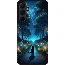 Samsung Galaxy A56 Case Hülle - Silikon schwarz Schwarze Katze Spaziergang
