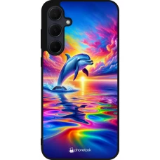 Samsung Galaxy A56 Case Hülle - Silikon schwarz Glücklicher Regenbogen-Delfin