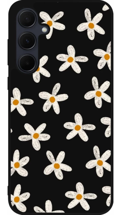 Coque Samsung Galaxy A56 - Silicone rigide noir Easter 2024 white on black flower