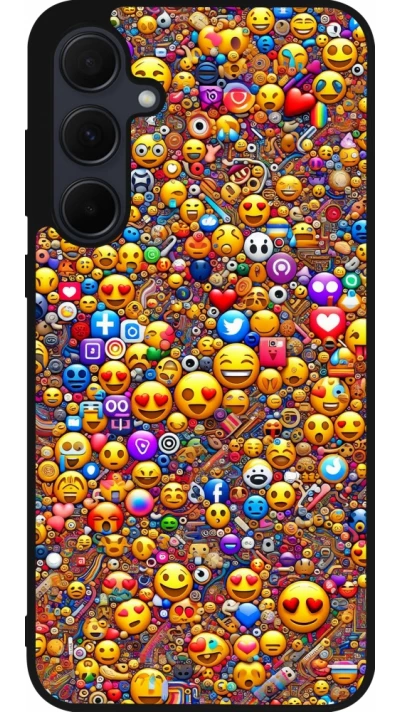 Coque Samsung Galaxy A56 - Silicone rigide noir Emoji mixed