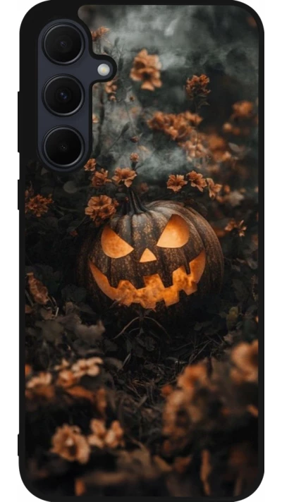 Samsung Galaxy A56 Case Hülle - Silikon schwarz Halloween 2025 Pumpkin with flowers